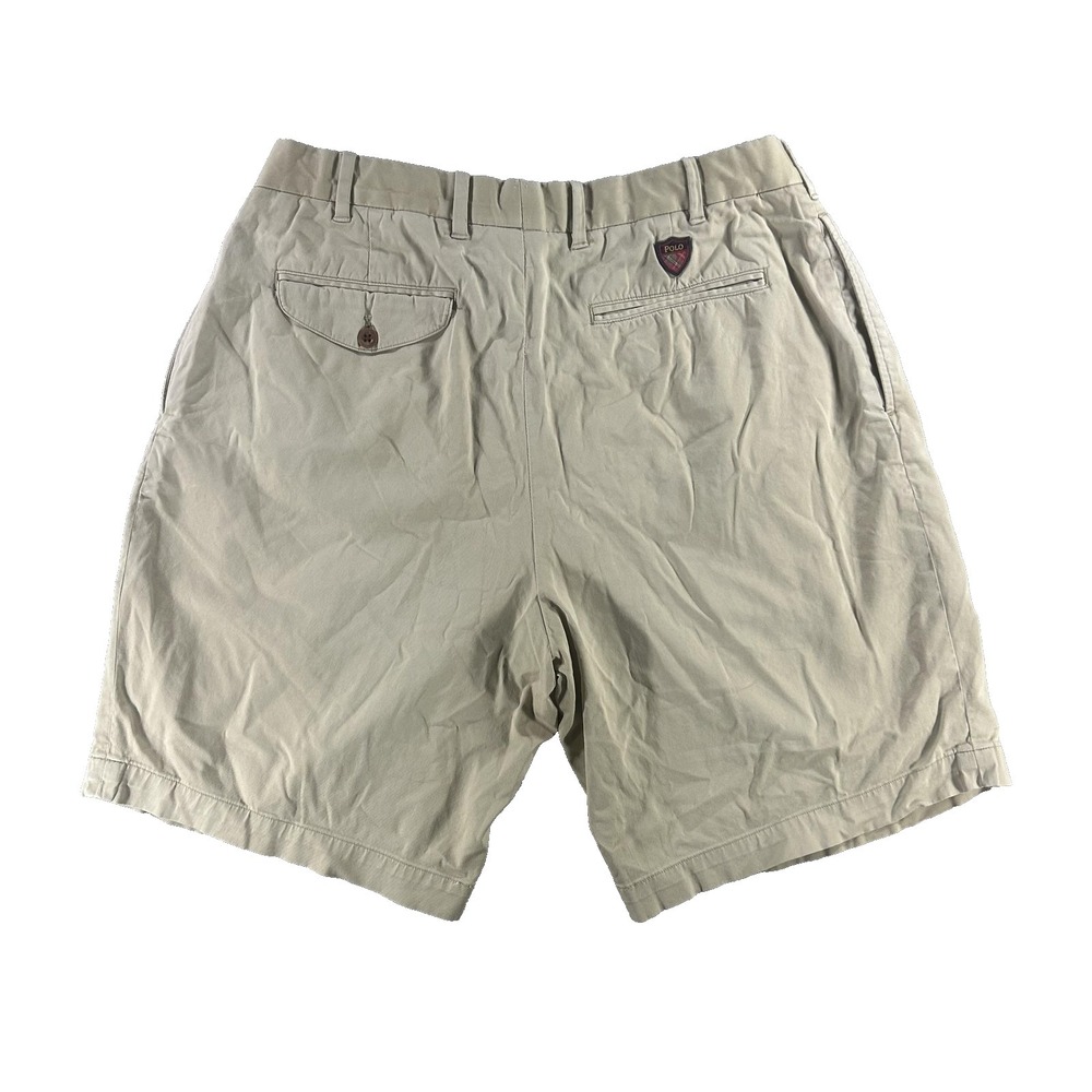 Polo Ralph Lauren Shorts Mens 35 Beige Chino Cotton Twill Pleated Classic Summer